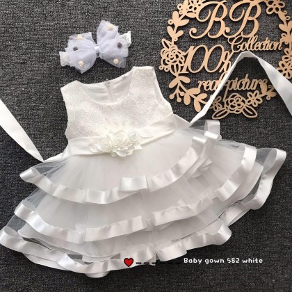 PRINCESS BABY GOWN 582-MY20*4 (W HAIRBAND) jx240