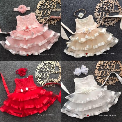 PRINCESS BABY GOWN 582-MY20*4 (W HAIRBAND) jx240