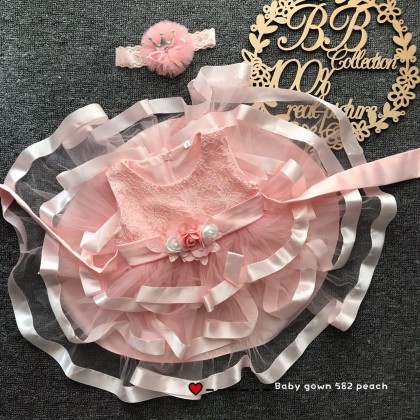PRINCESS BABY GOWN 582-MY20*4 (W HAIRBAND) jx240