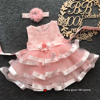 PRINCESS BABY GOWN 582-MY20*4 (W HAIRBAND) jx240