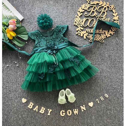 PRINCESS BABY GOWN 789-WITH HEADBAND + SOCKS - [80734]