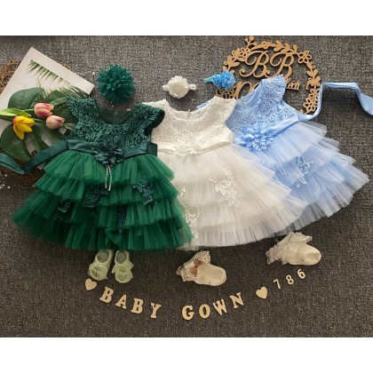 PRINCESS BABY GOWN 789-WITH HEADBAND + SOCKS - [80734]