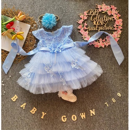 PRINCESS BABY GOWN 789-WITH HEADBAND + SOCKS - [80734]