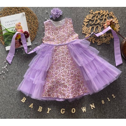 PRINCESS BABY GOWN 812 (W HEADBAND) 67110 [SIZE 60-100]