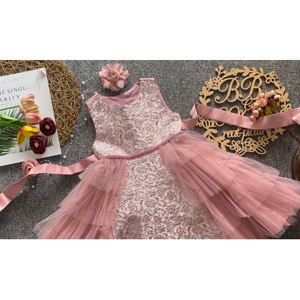 PRINCESS BABY GOWN 812 (W HEADBAND) 67110 [SIZE 60-100]