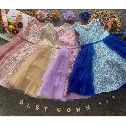 PRINCESS BABY GOWN 812 (W HEADBAND) 67110 [SIZE 60-100]