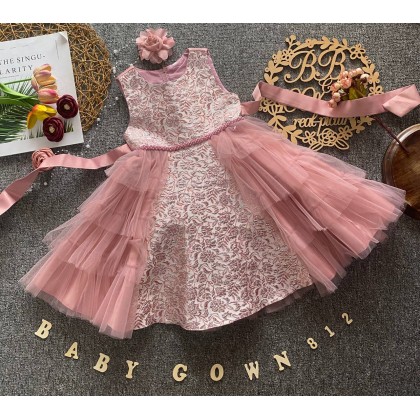 PRINCESS BABY GOWN 812 (W HEADBAND) 67110 [SIZE 60-100]