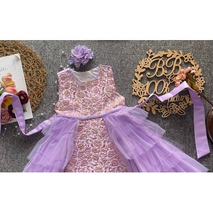 PRINCESS BABY GOWN 812 (W HEADBAND) 67110 [SIZE 60-100]