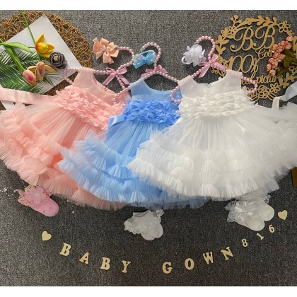 PRINCESS BABY GOWN 816-WITH HEADBAND + SOCKS - [80994]