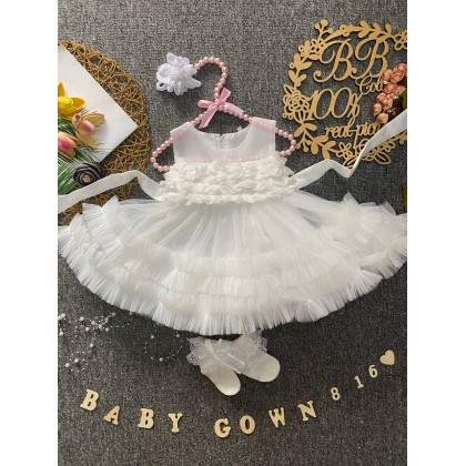 PRINCESS BABY GOWN 816-WITH HEADBAND + SOCKS - [80994]