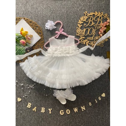 PRINCESS BABY GOWN 816-WITH HEADBAND + SOCKS - [80994]
