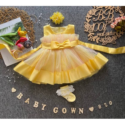 PRINCESS BABY GOWN 820-WITH HEADBAND + SOCKS - [JX615]