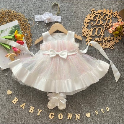 PRINCESS BABY GOWN 820-WITH HEADBAND + SOCKS - [JX615]