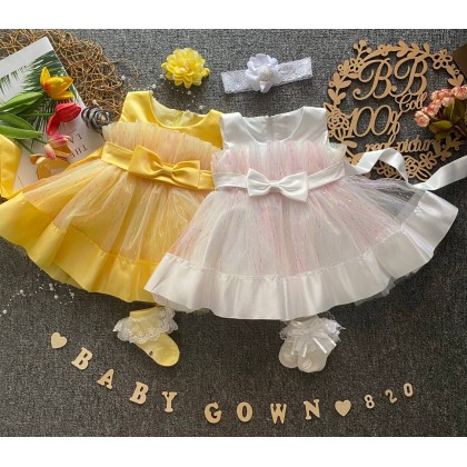 PRINCESS BABY GOWN 820-WITH HEADBAND + SOCKS - [JX615]