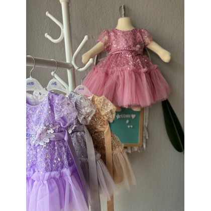 [0-2Y]PRINCESS BABY GOWN 862- WITH HEADBAND + SOCKS[67352]