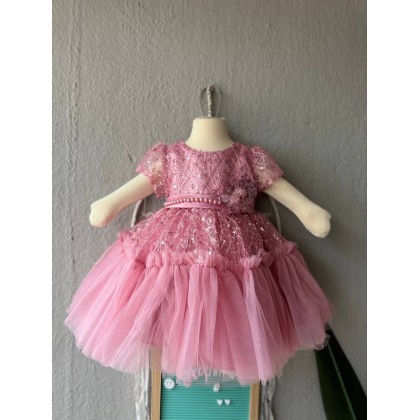 [0-2Y]PRINCESS BABY GOWN 862- WITH HEADBAND + SOCKS[67352]