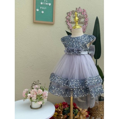 [1-7Y]PRINCESS BABY GOWN 863- WITH HEADBAND #67584