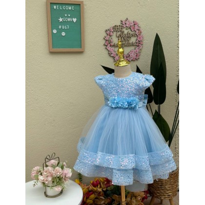 [1-7Y]PRINCESS BABY GOWN 863- WITH HEADBAND #67584