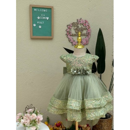 [1-7Y]PRINCESS BABY GOWN 863- WITH HEADBAND #67584