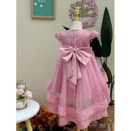 [1-7Y]PRINCESS BABY GOWN 863- WITH HEADBAND #67584