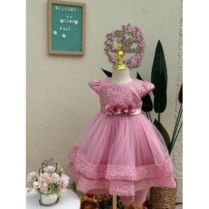[1-7Y]PRINCESS BABY GOWN 863- WITH HEADBAND #67584
