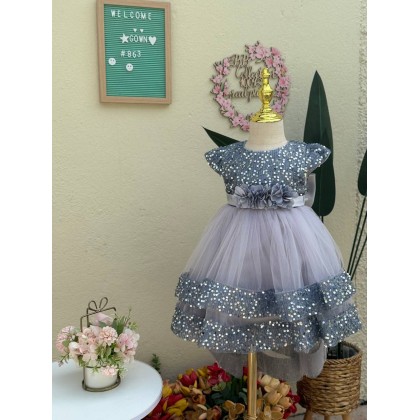 [1-7Y]PRINCESS BABY GOWN 863- WITH HEADBAND #67584